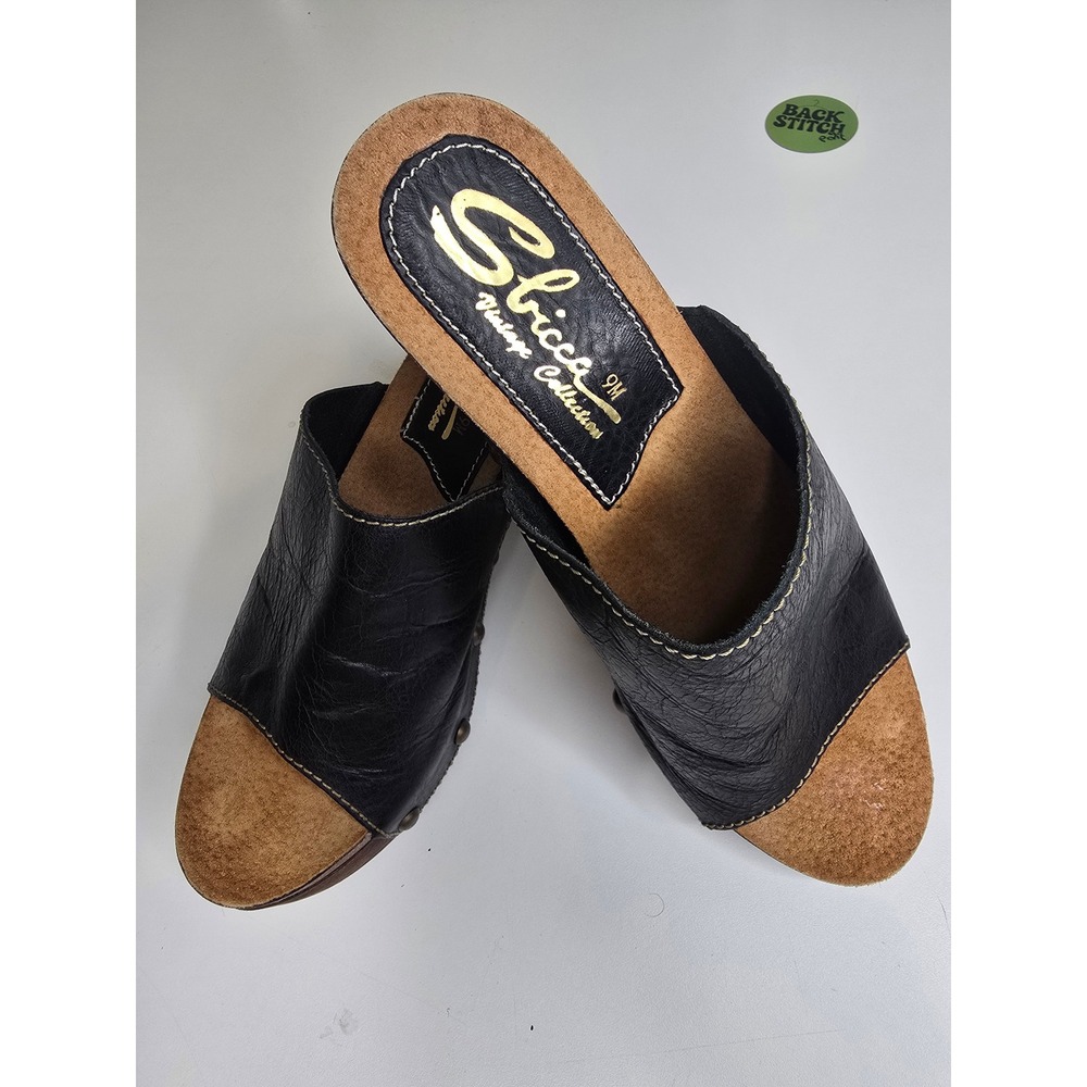 Sbicca Vintage Collection Clogs Womens 9M Black Leather Studded Platform Mule